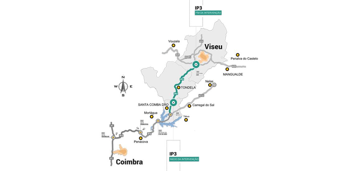 Imagem da infografia da Duplicação do IP3 entre Santa Comba Dão e Viseu
