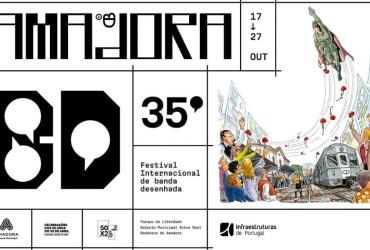 Fotografia ilustrativa do Amabora BD 2024 com mensagem dos 50 anos de democracia