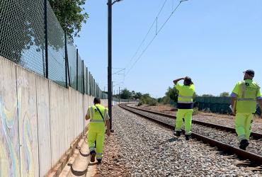 Fotografia de colaboradores IP na via férrea